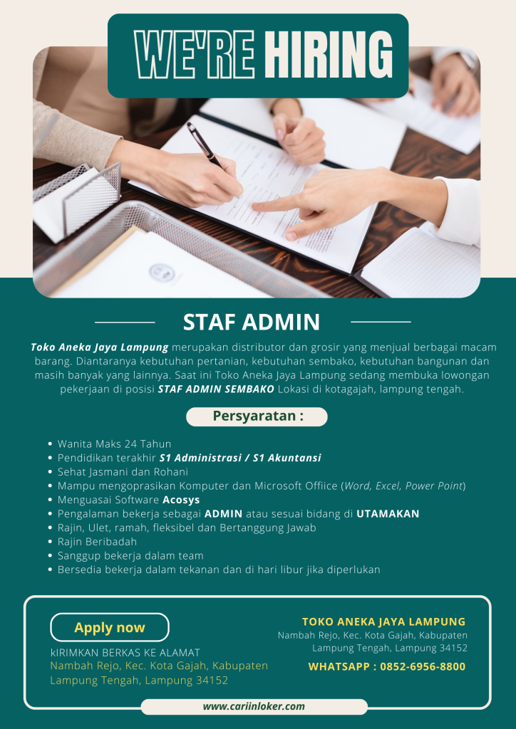 loker lampung toko aneka jaya admin